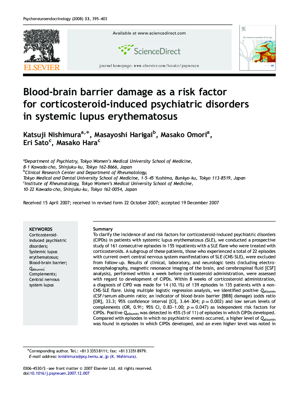 Blood-brain barrier damage as a risk factor for corticosteroid-induced psychiatric disorders in systemic lupus erythematosus