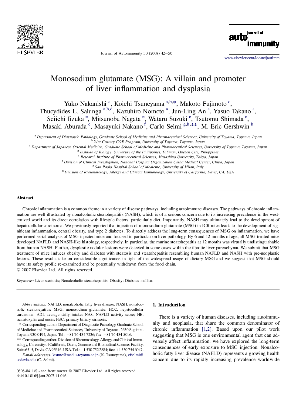 Monosodium glutamate (MSG): A villain and promoter of liver inflammation and dysplasia