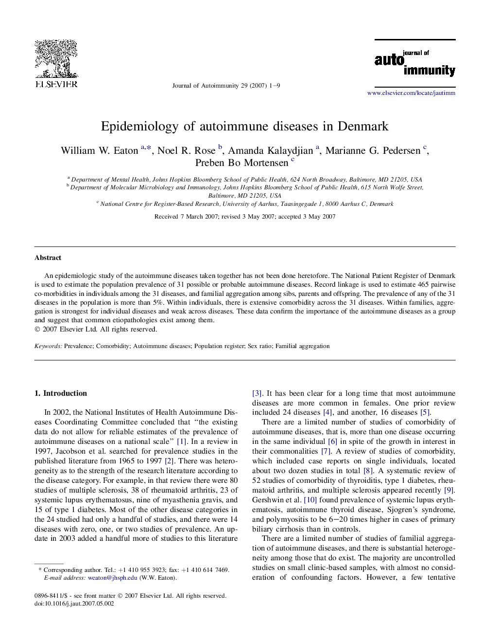 Epidemiology of autoimmune diseases in Denmark