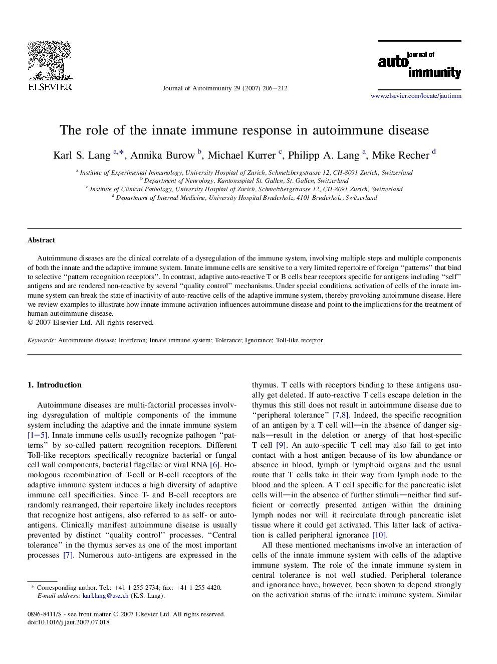 The role of the innate immune response in autoimmune disease