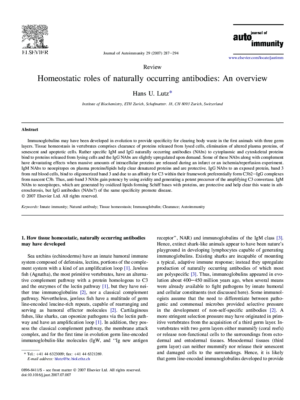 Homeostatic roles of naturally occurring antibodies: An overview