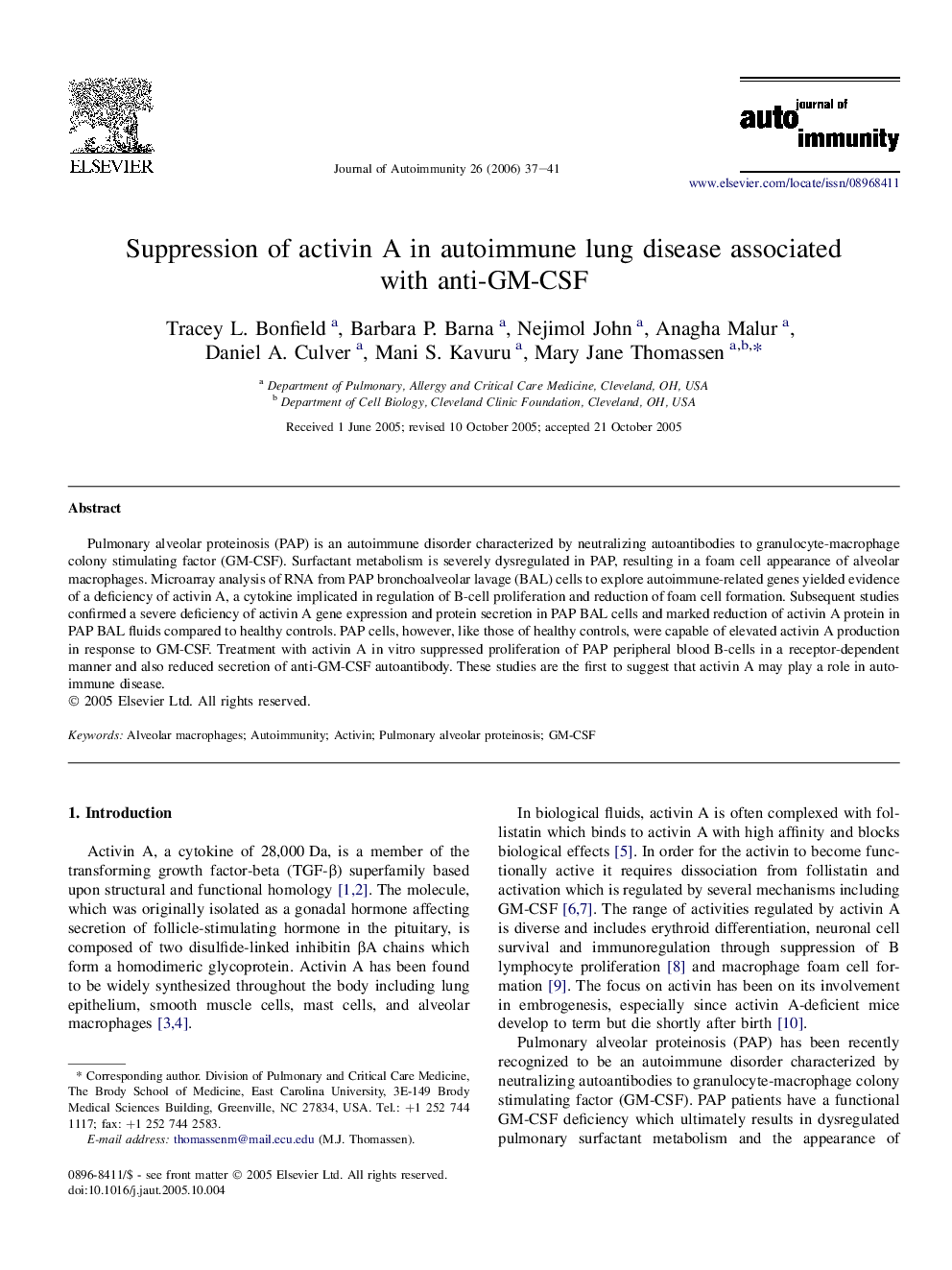 Suppression of activin A in autoimmune lung disease associated with anti-GM-CSF