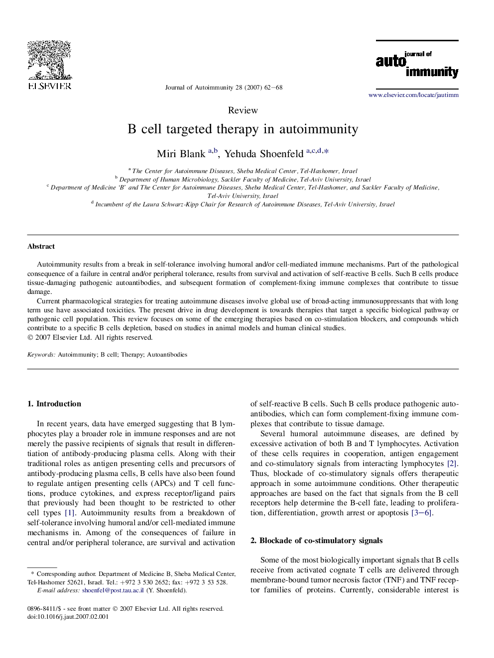 B cell targeted therapy in autoimmunity