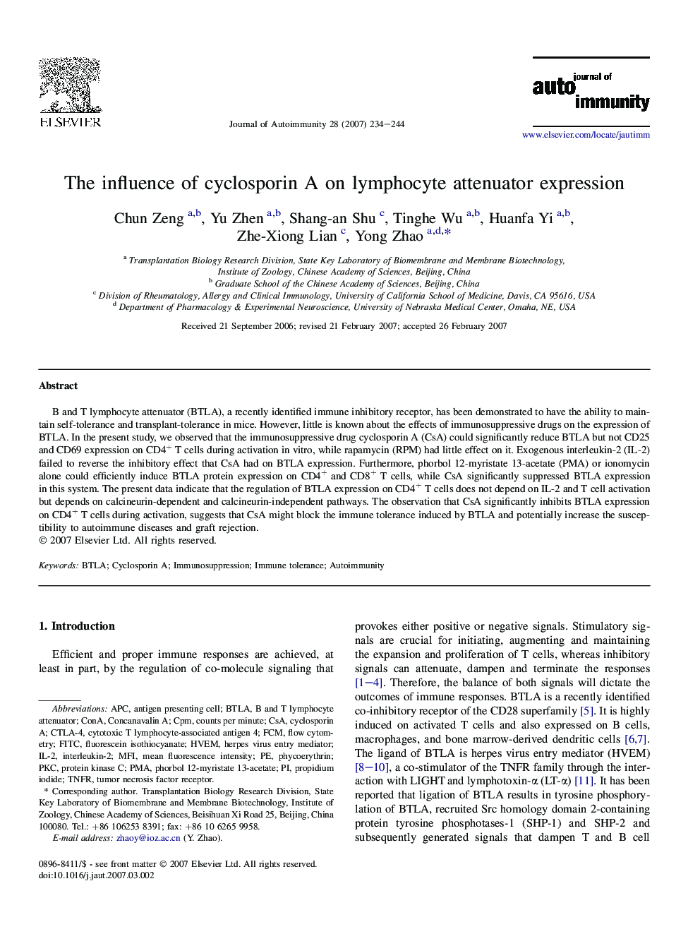 The influence of cyclosporin A on lymphocyte attenuator expression