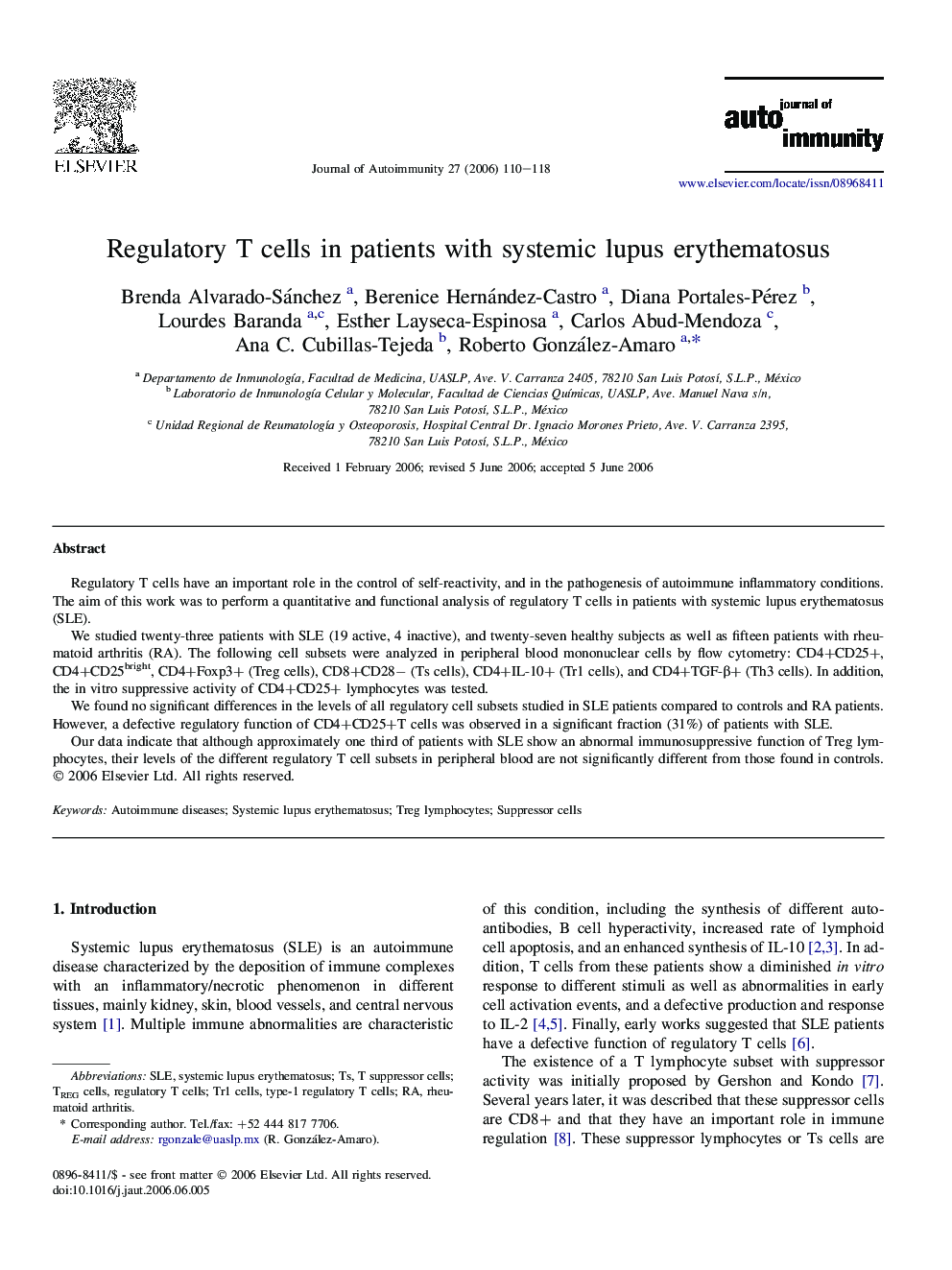 Regulatory T cells in patients with systemic lupus erythematosus