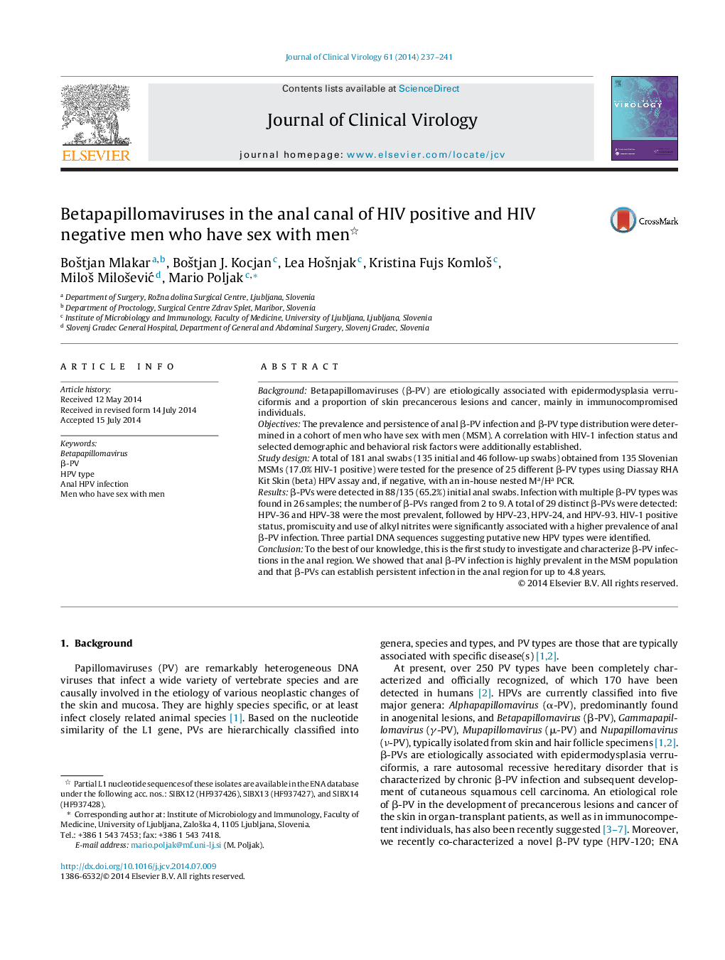 Betapapillomaviruses in the anal canal of HIV positive and HIV negative men who have sex with men 