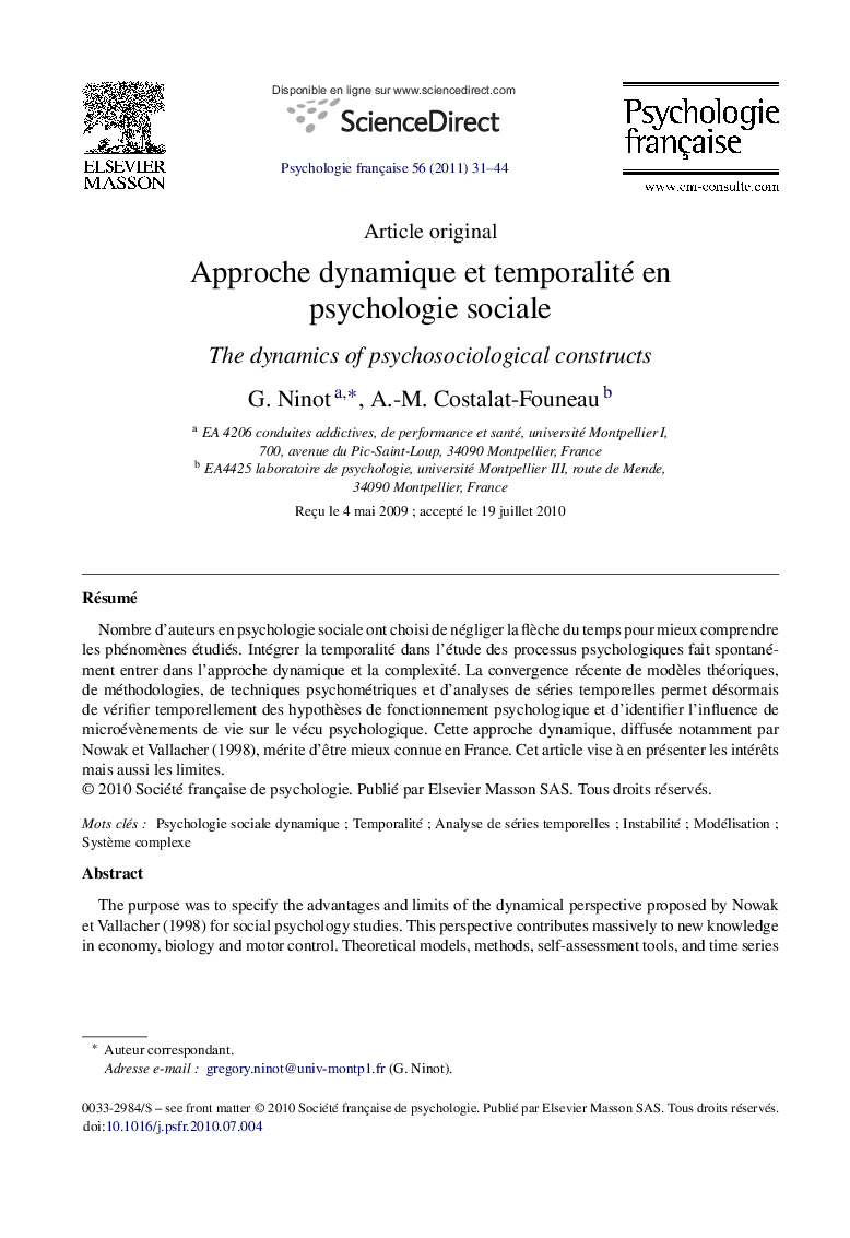 Approche dynamique et temporalité en psychologie sociale