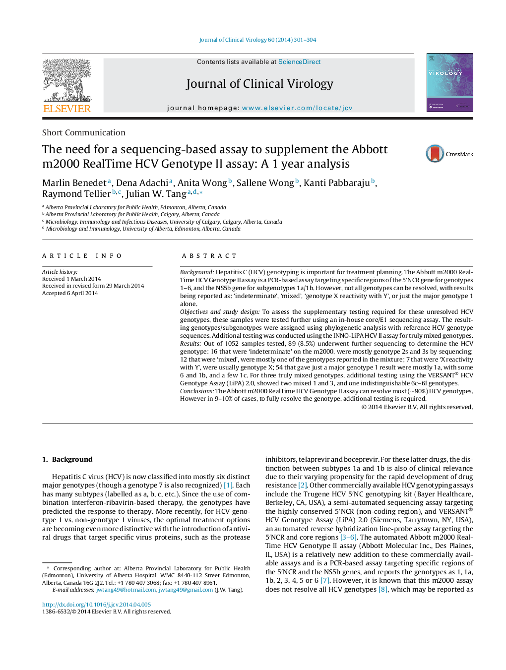 The need for a sequencing-based assay to supplement the Abbott m2000 RealTime HCV Genotype II assay: A 1 year analysis
