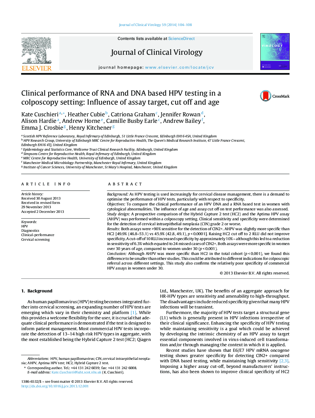 Clinical performance of RNA and DNA based HPV testing in a colposcopy setting: Influence of assay target, cut off and age