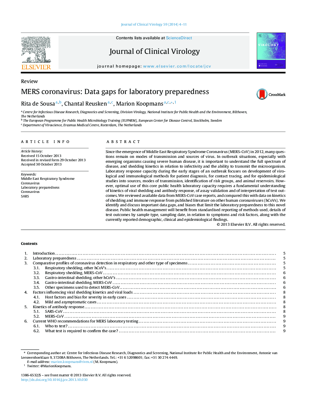 MERS coronavirus: Data gaps for laboratory preparedness