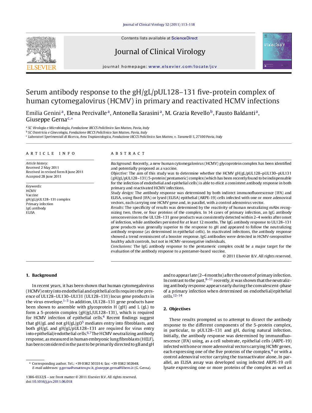 Serum antibody response to the gH/gL/pUL128–131 five-protein complex of human cytomegalovirus (HCMV) in primary and reactivated HCMV infections