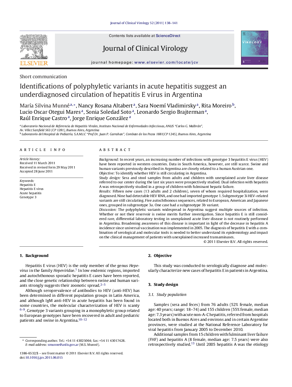 Identifications of polyphyletic variants in acute hepatitis suggest an underdiagnosed circulation of hepatitis E virus in Argentina