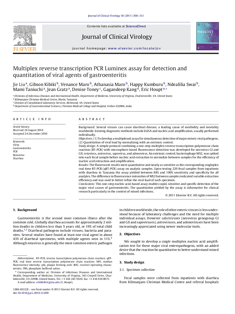 Multiplex reverse transcription PCR Luminex assay for detection and quantitation of viral agents of gastroenteritis