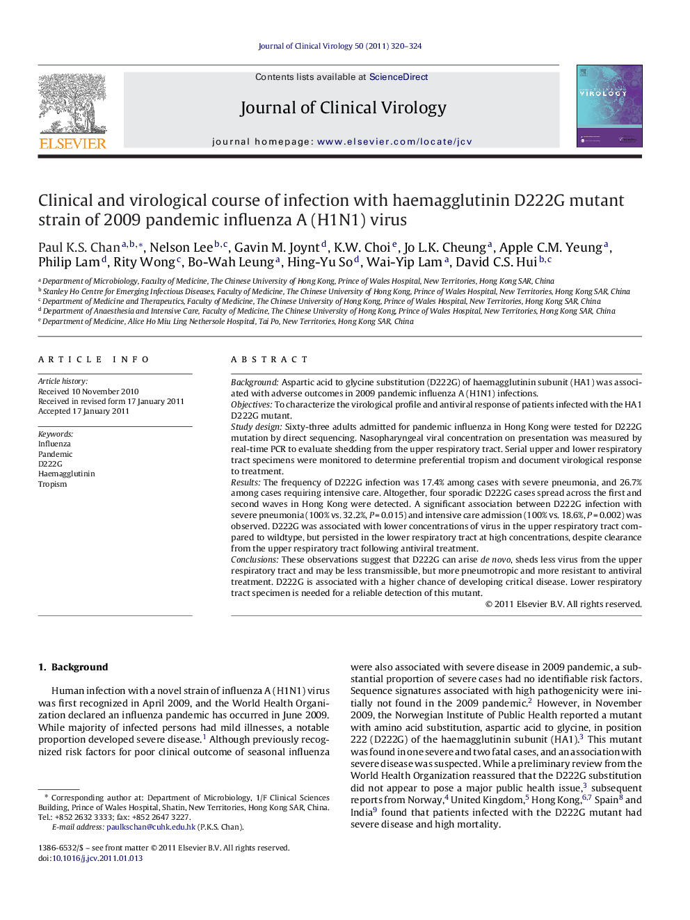 Clinical and virological course of infection with haemagglutinin D222G mutant strain of 2009 pandemic influenza A (H1N1) virus