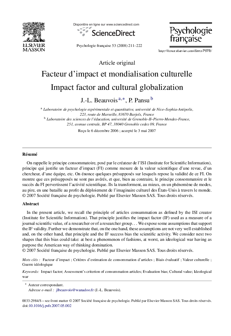 Facteur d’impact et mondialisation culturelle