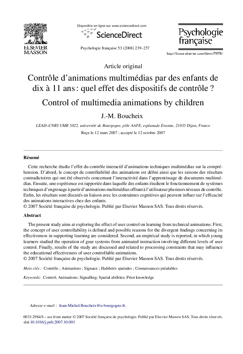 Contrôle d’animations multimédias par des enfants de dix à 11 ans : quel effet des dispositifs de contrôle ?