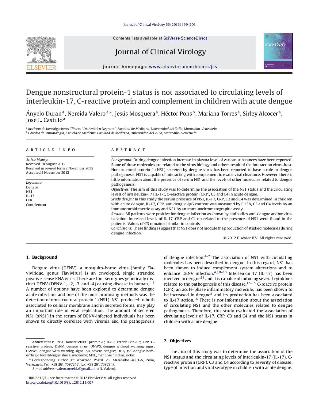 Dengue nonstructural protein-1 status is not associated to circulating levels of interleukin-17, C-reactive protein and complement in children with acute dengue