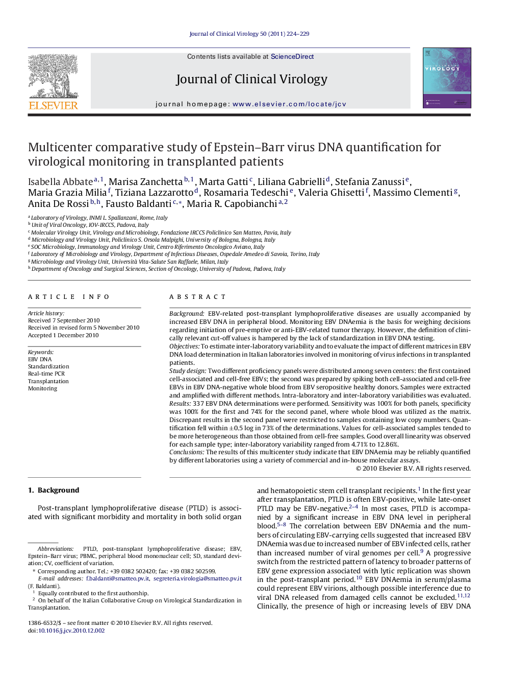 Multicenter comparative study of Epstein–Barr virus DNA quantification for virological monitoring in transplanted patients