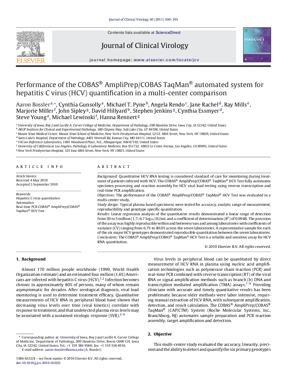 Performance of the COBAS® AmpliPrep/COBAS TaqMan® automated system for hepatitis C virus (HCV) quantification in a multi-center comparison