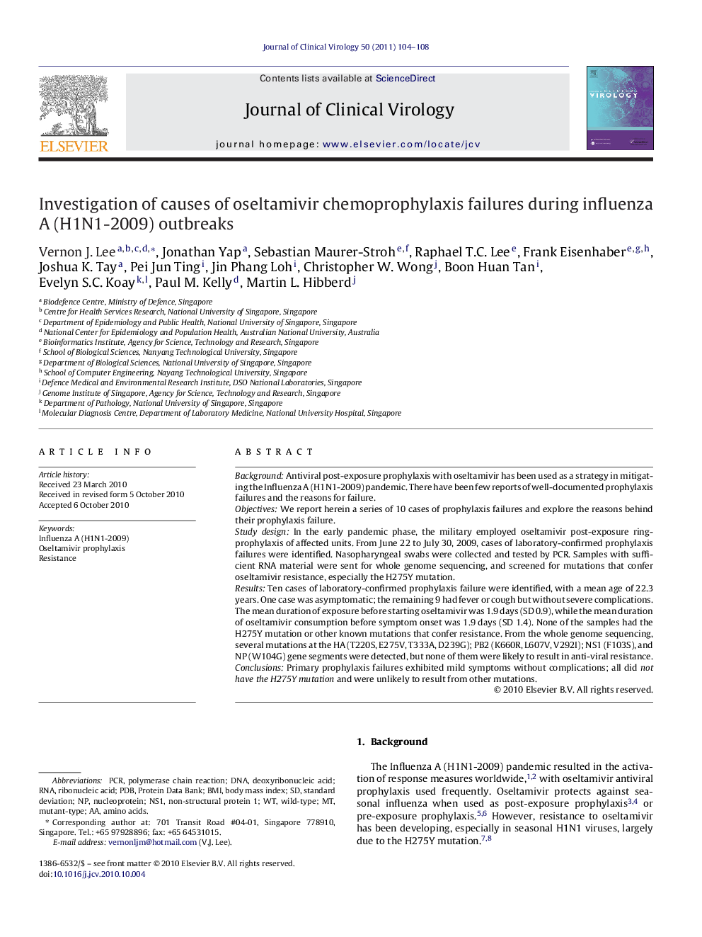 Investigation of causes of oseltamivir chemoprophylaxis failures during influenza A (H1N1-2009) outbreaks