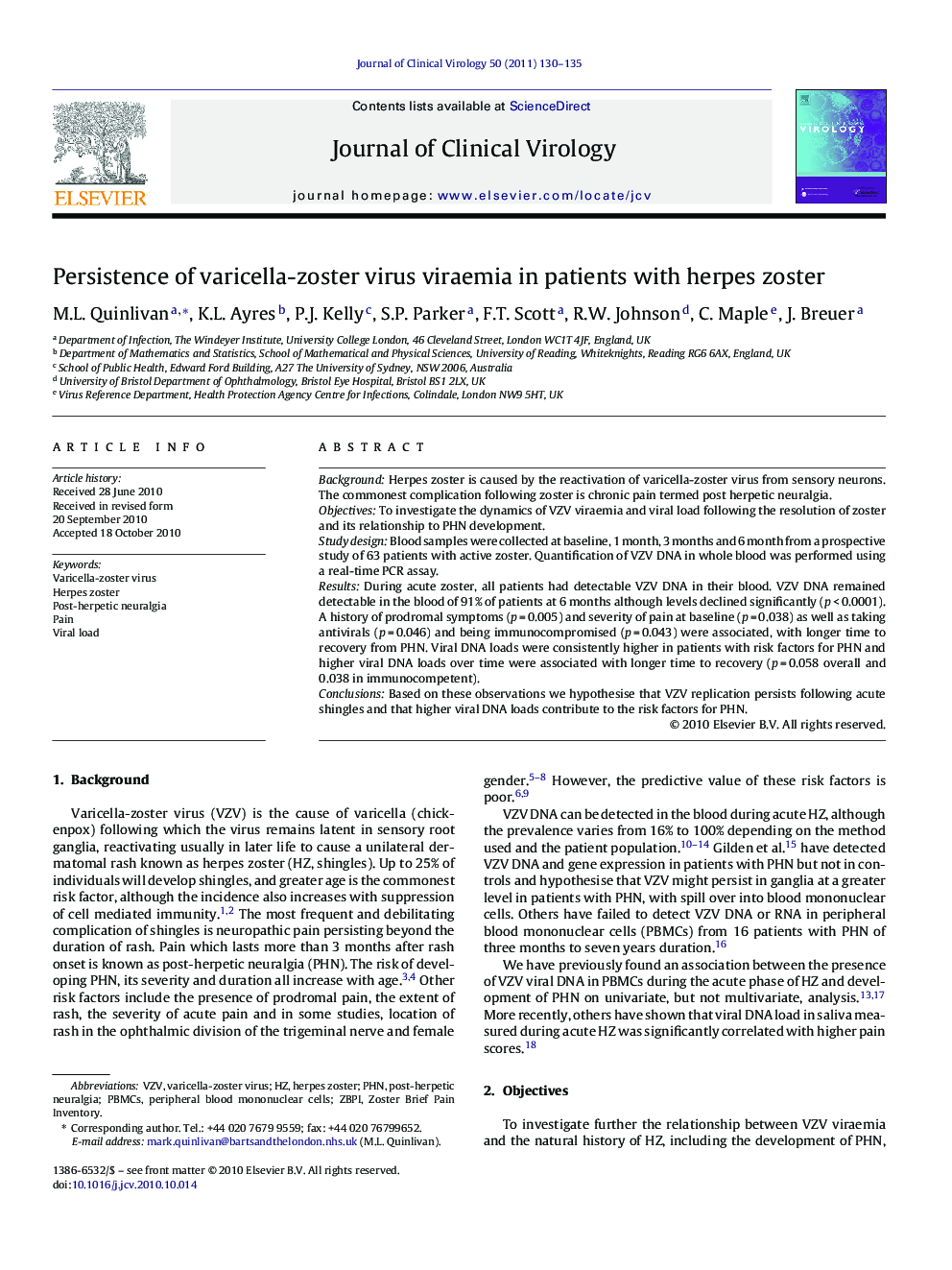 Persistence of varicella-zoster virus viraemia in patients with herpes zoster