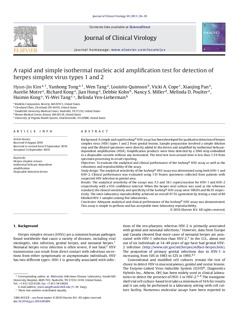 A rapid and simple isothermal nucleic acid amplification test for detection of herpes simplex virus types 1 and 2