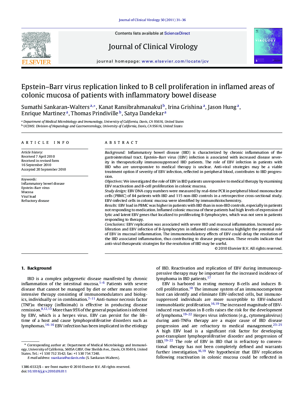 Epstein–Barr virus replication linked to B cell proliferation in inflamed areas of colonic mucosa of patients with inflammatory bowel disease