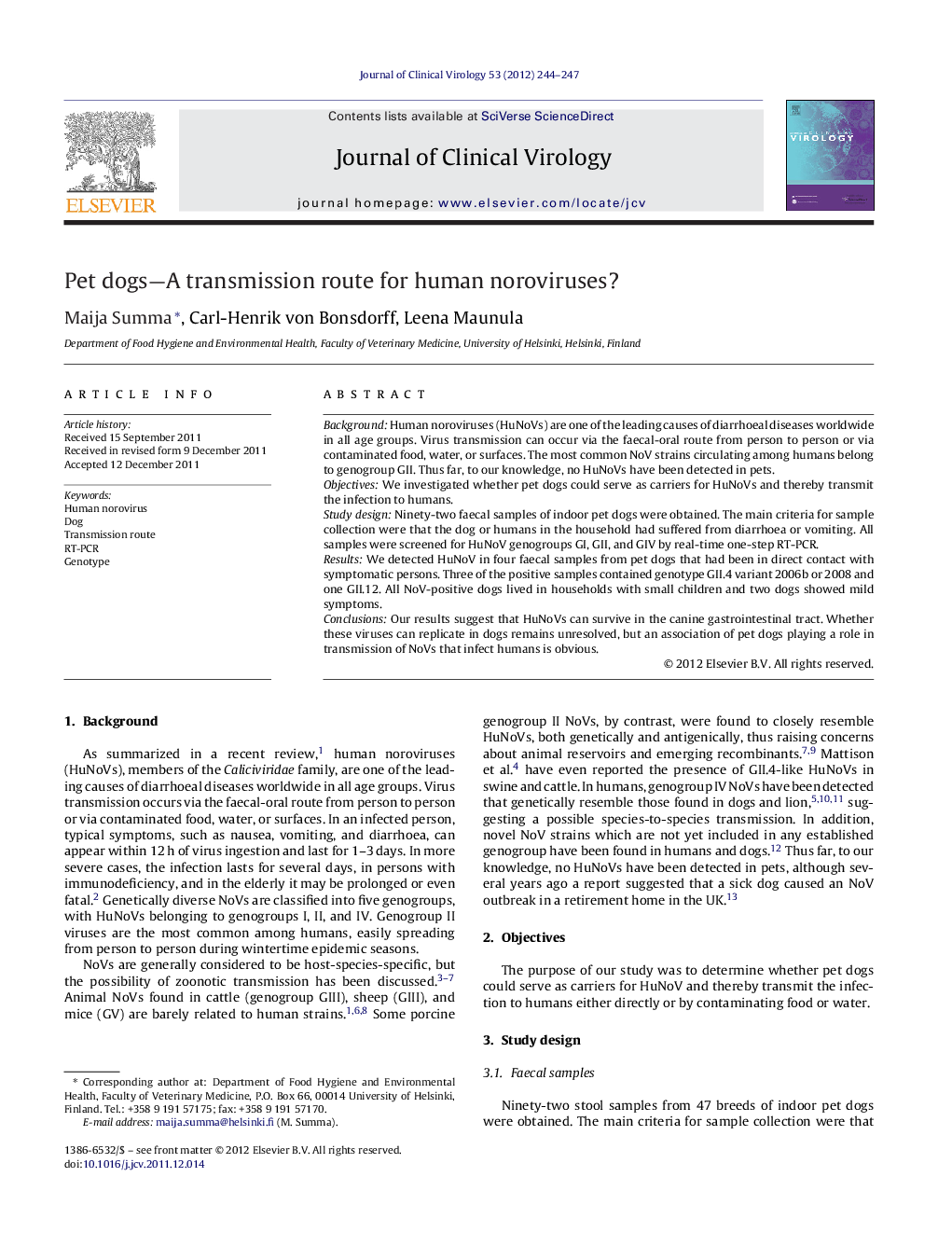 Pet dogs—A transmission route for human noroviruses?