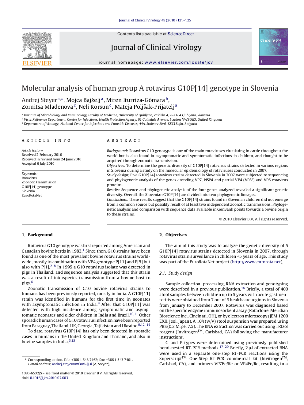 Molecular analysis of human group A rotavirus G10P[14] genotype in Slovenia