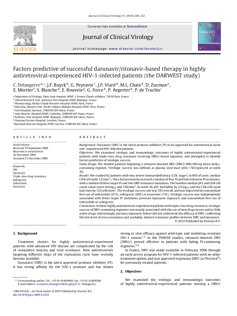 Factors predictive of successful darunavir/ritonavir-based therapy in highly antiretroviral-experienced HIV-1-infected patients (the DARWEST study)