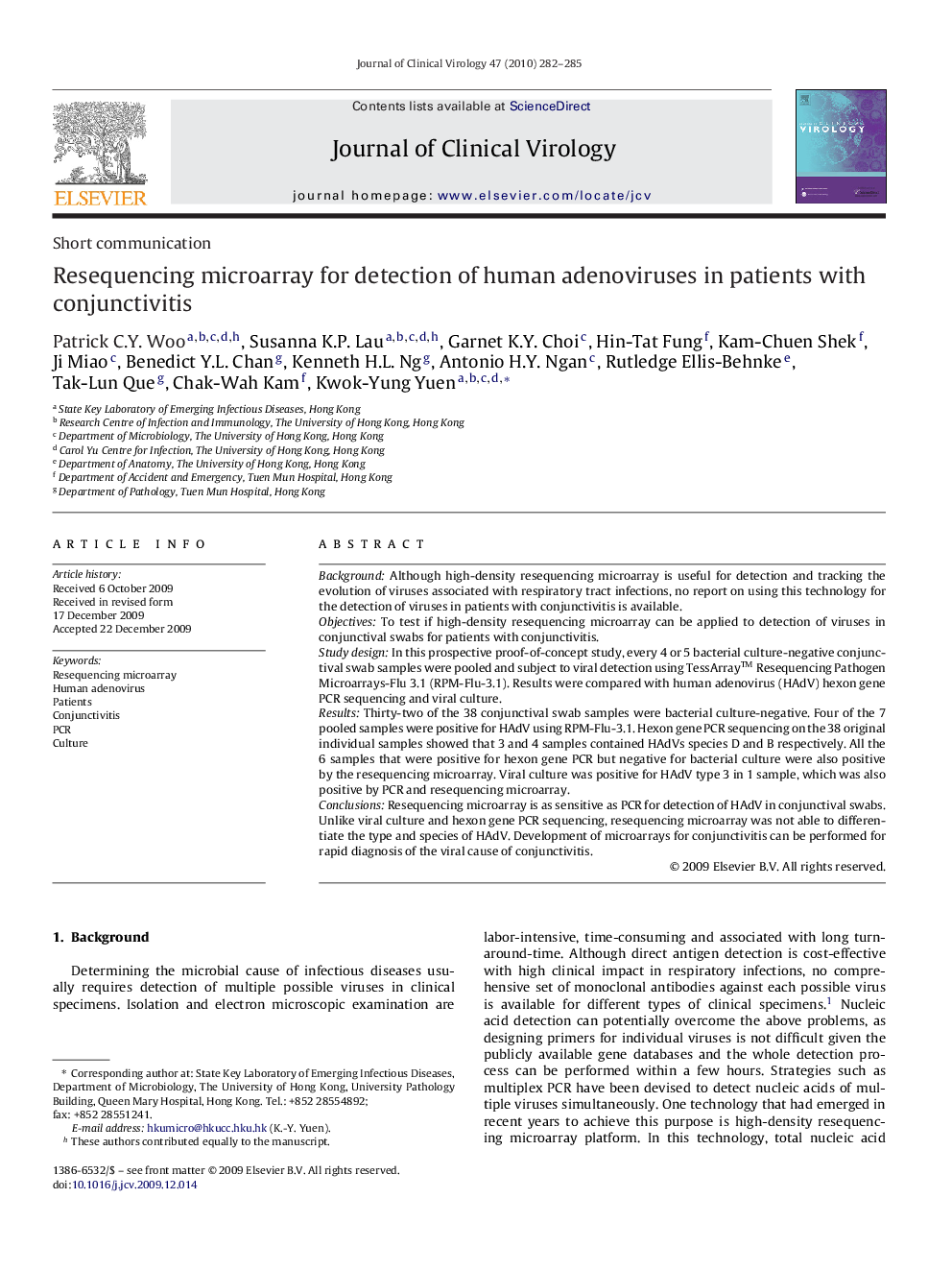 Resequencing microarray for detection of human adenoviruses in patients with conjunctivitis