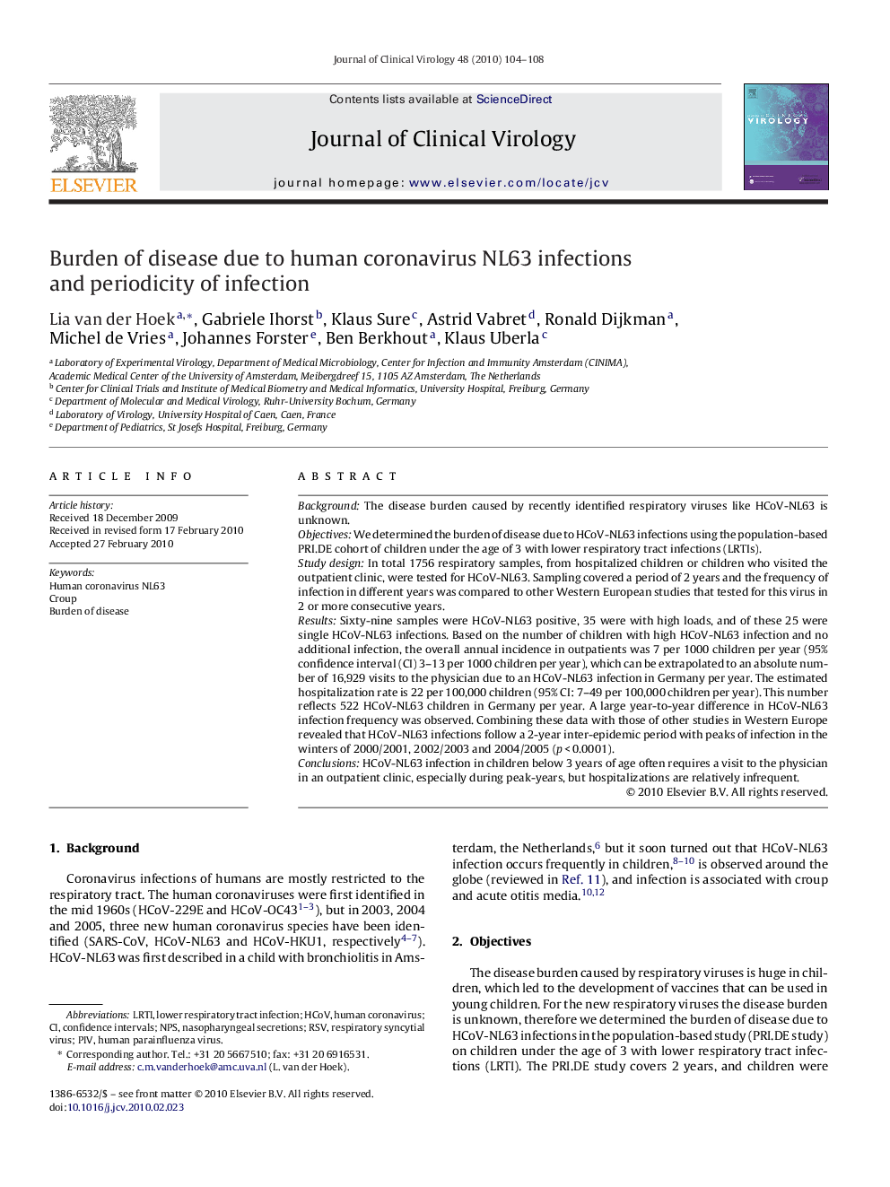 Burden of disease due to human coronavirus NL63 infections and periodicity of infection