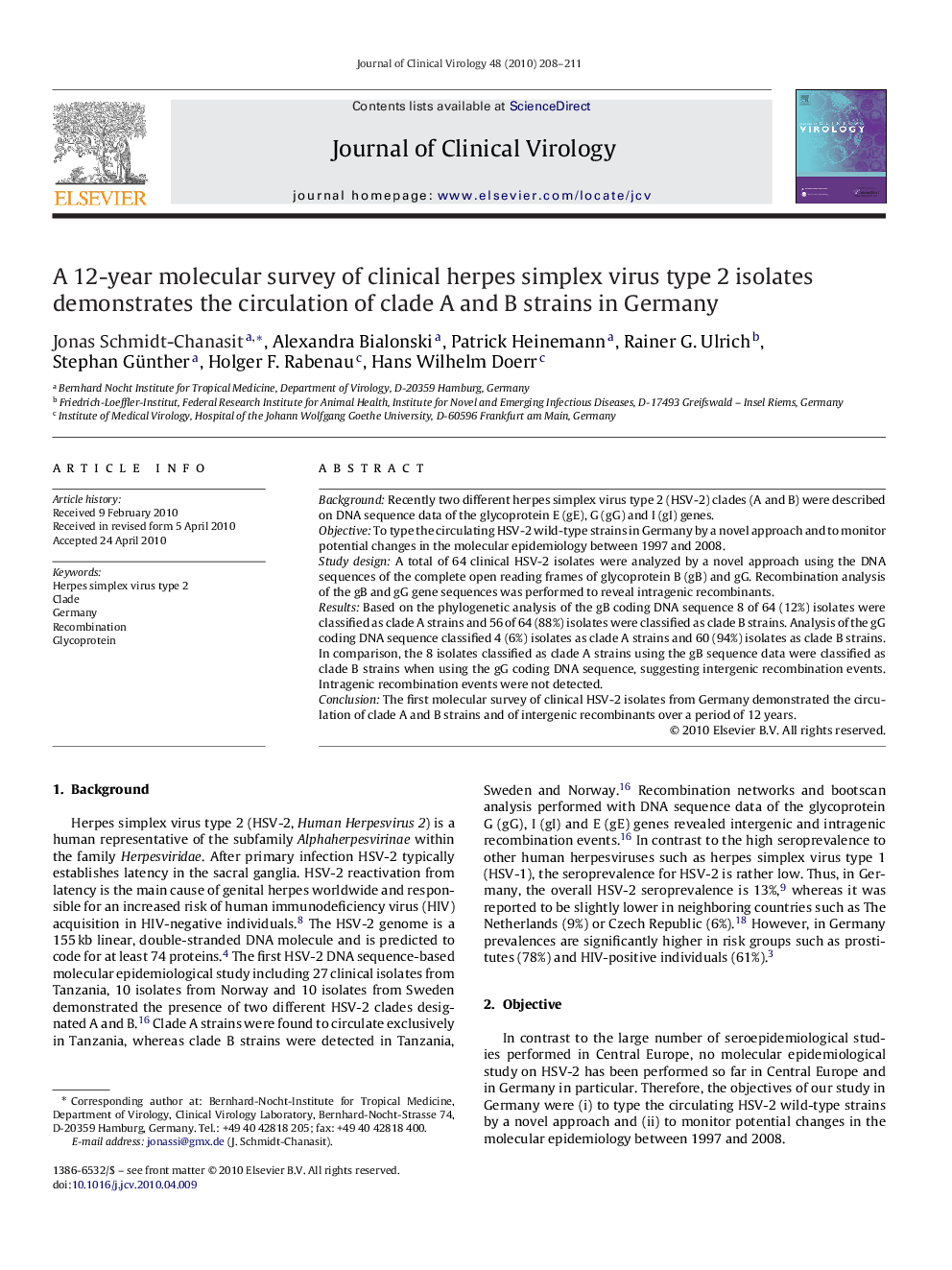 A 12-year molecular survey of clinical herpes simplex virus type 2 isolates demonstrates the circulation of clade A and B strains in Germany