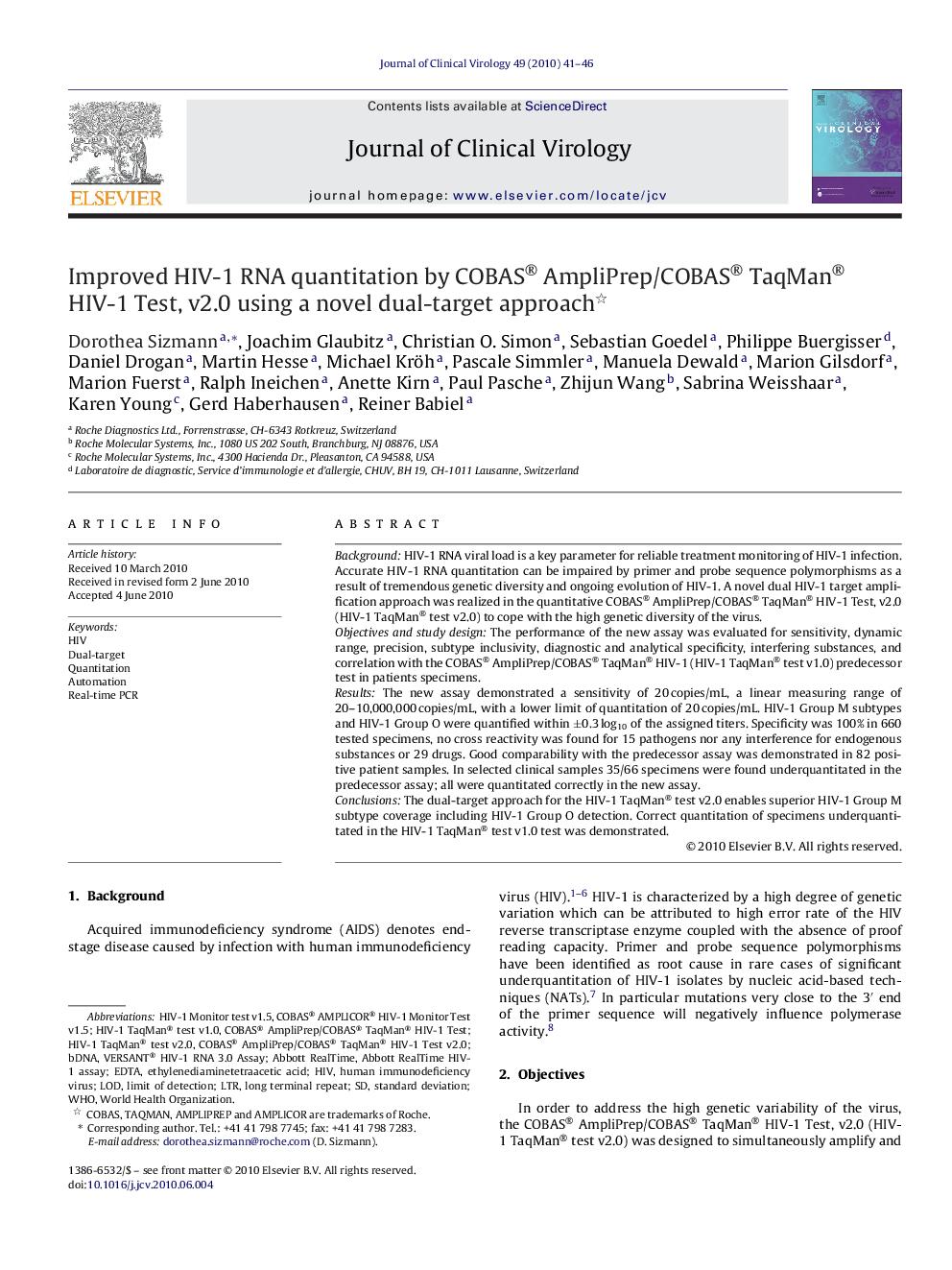 Improved HIV-1 RNA quantitation by COBAS® AmpliPrep/COBAS® TaqMan® HIV-1 Test, v2.0 using a novel dual-target approach 