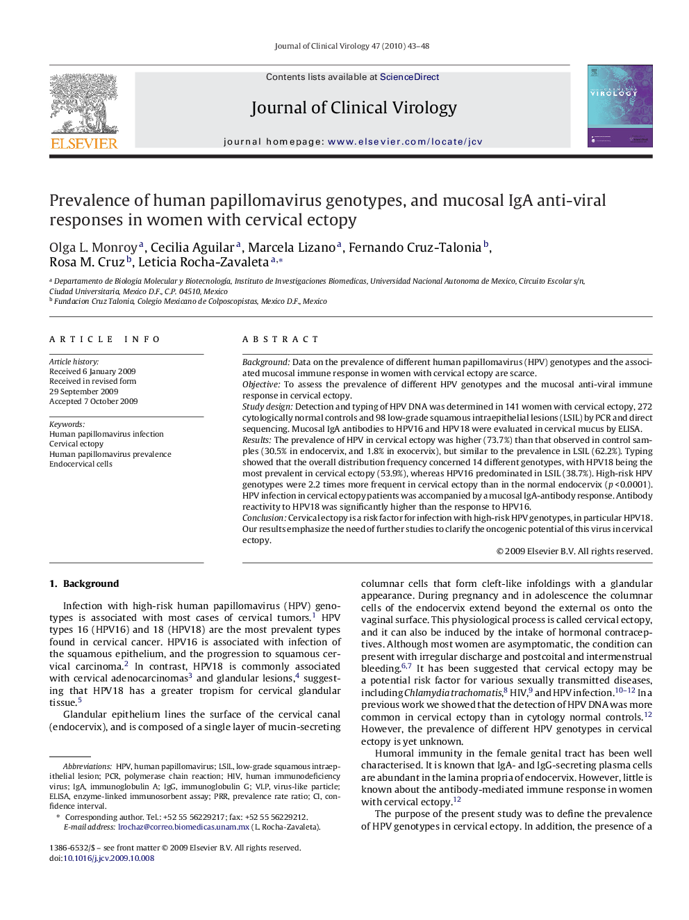 Prevalence of human papillomavirus genotypes, and mucosal IgA anti-viral responses in women with cervical ectopy