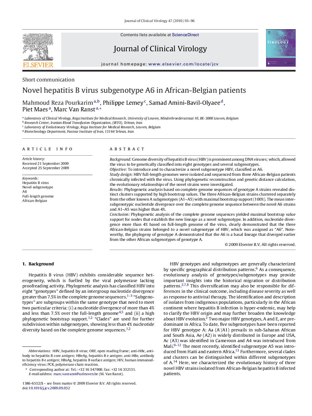 Novel hepatitis B virus subgenotype A6 in African-Belgian patients