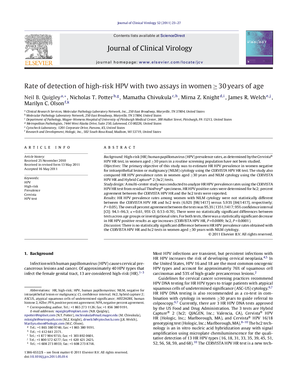 Rate of detection of high-risk HPV with two assays in womenÂ â¥Â 30Â years of age