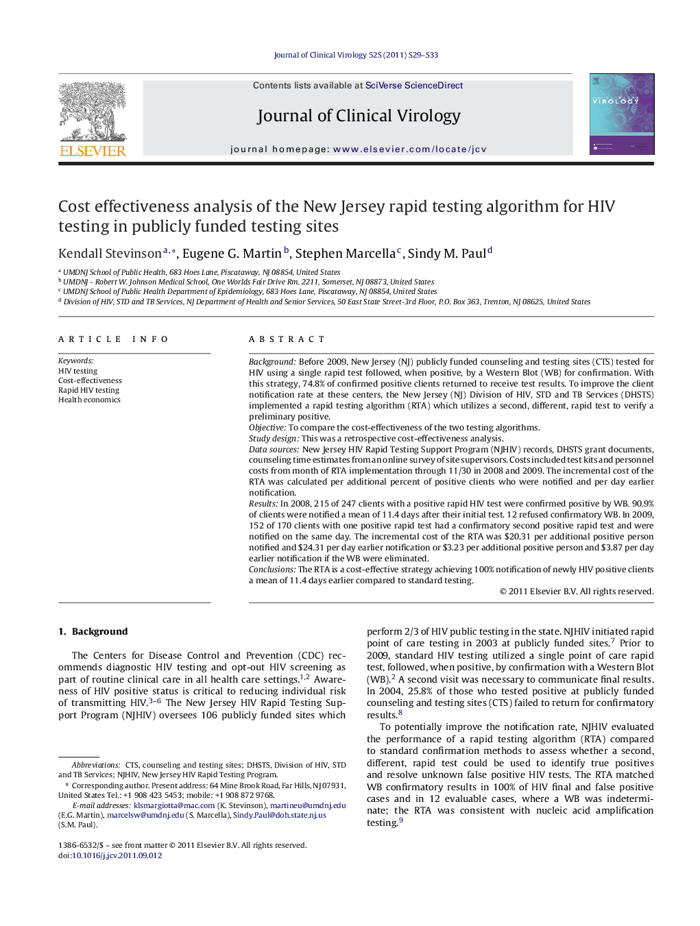 Cost effectiveness analysis of the New Jersey rapid testing algorithm for HIV testing in publicly funded testing sites