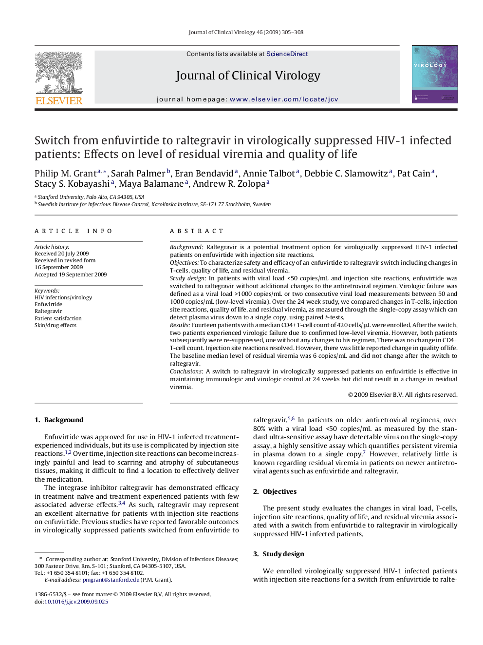 Switch from enfuvirtide to raltegravir in virologically suppressed HIV-1 infected patients: Effects on level of residual viremia and quality of life