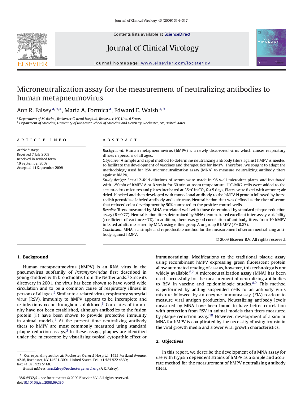 Microneutralization assay for the measurement of neutralizing antibodies to human metapneumovirus