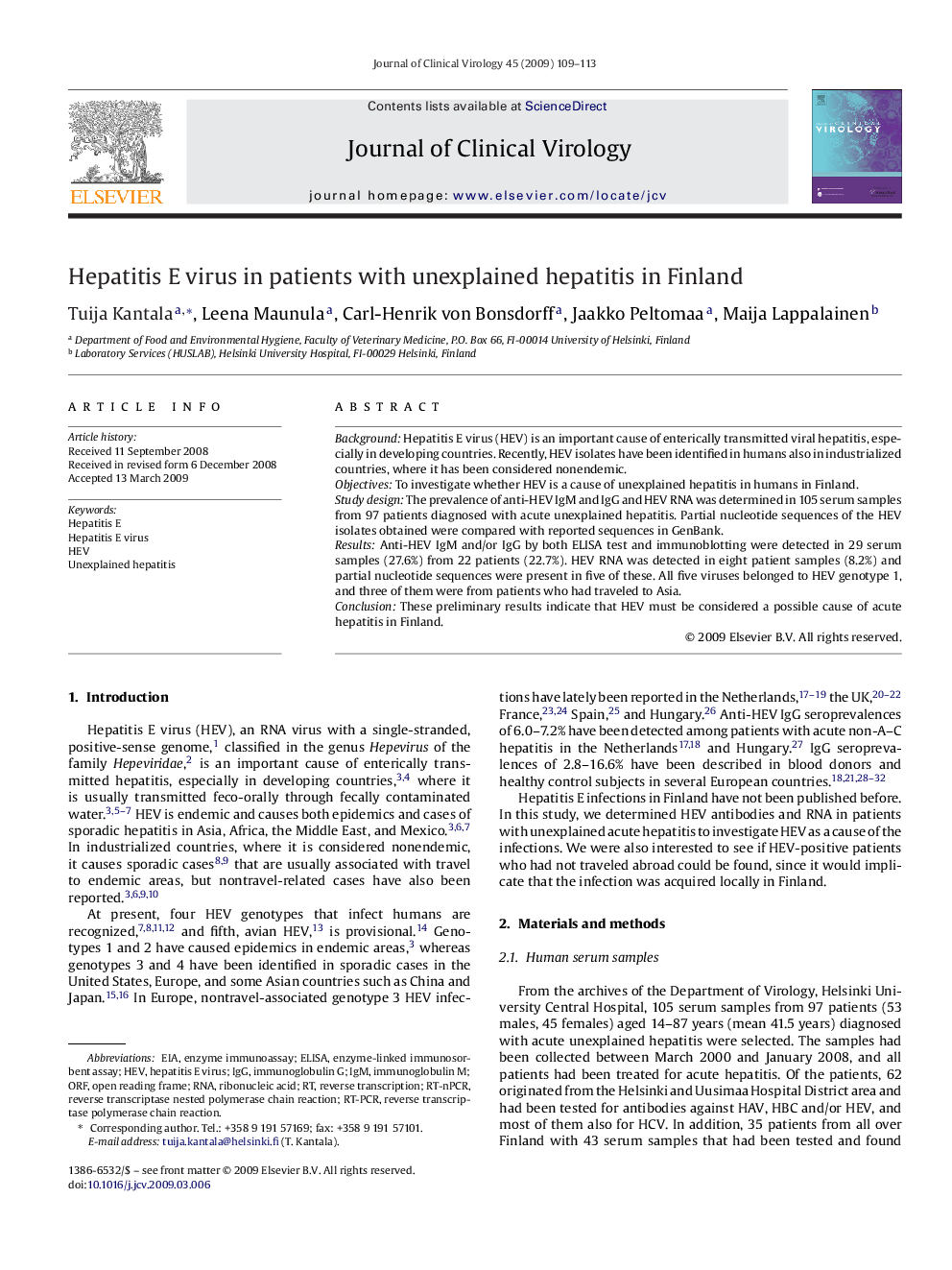 Hepatitis E virus in patients with unexplained hepatitis in Finland