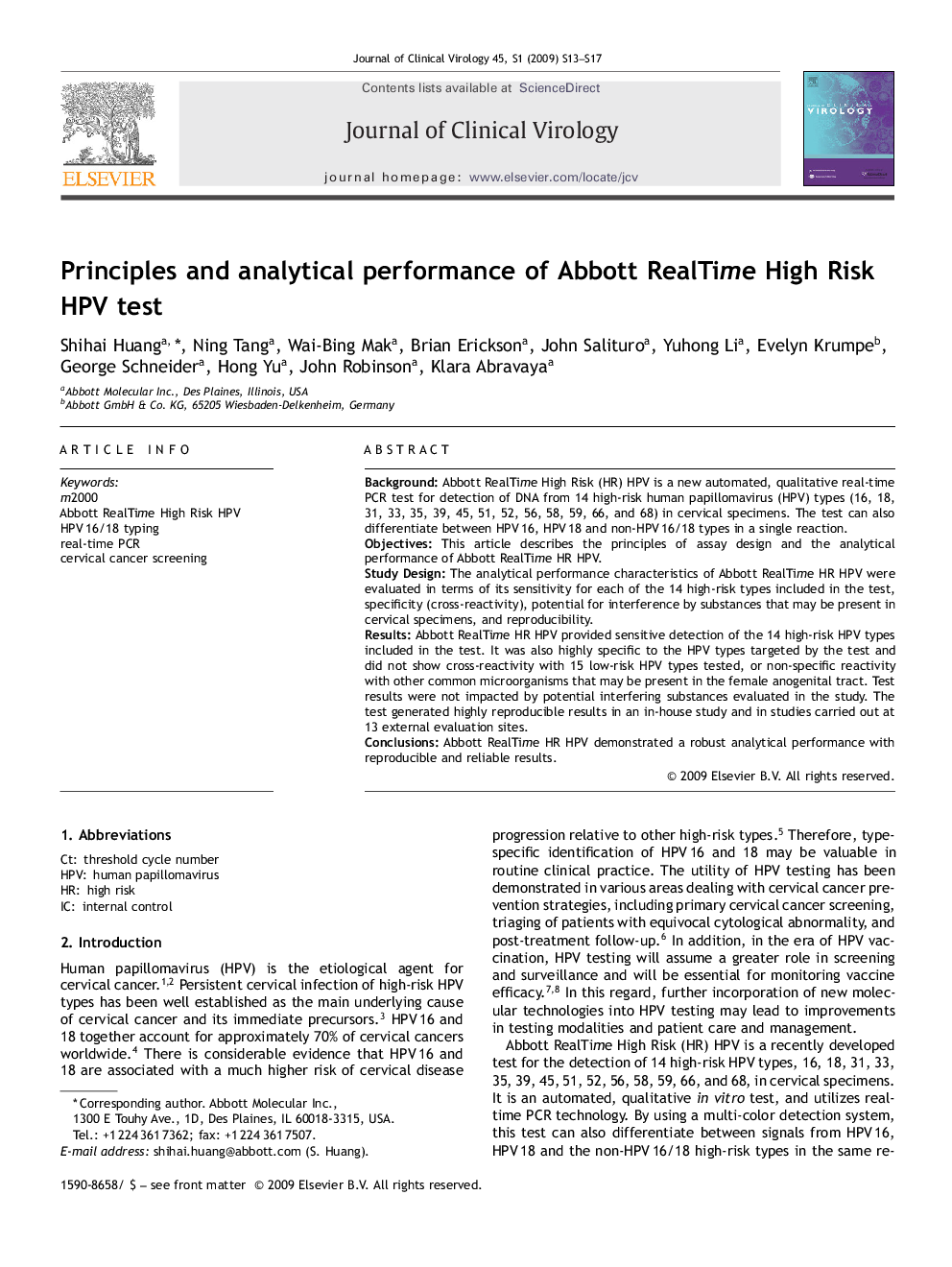 Principles and analytical performance of Abbott RealTime High Risk HPV test