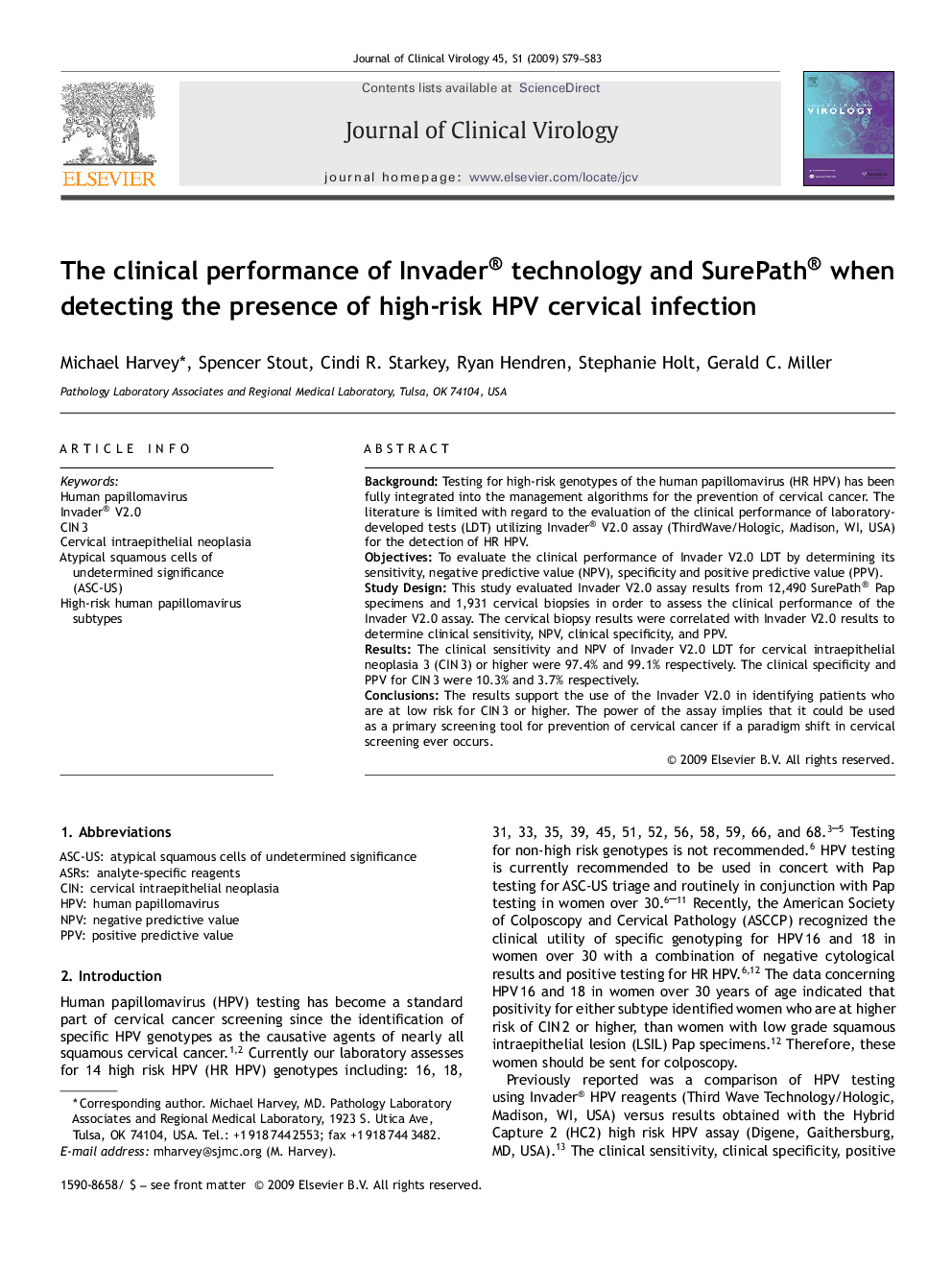 The clinical performance of Invader® technology and SurePath® when detecting the presence of high-risk HPV cervical infection
