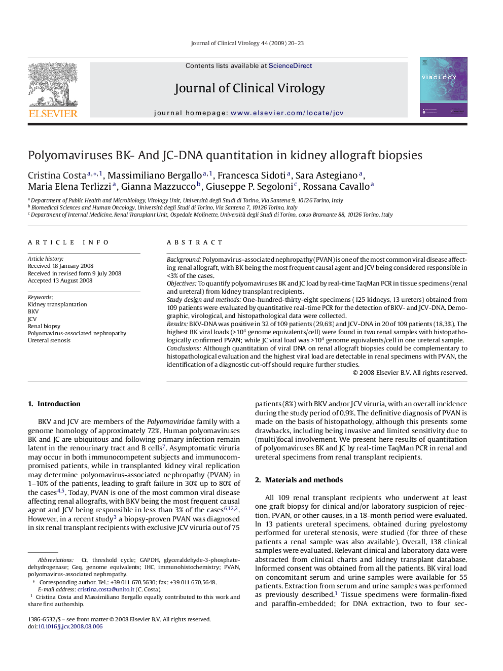 Polyomaviruses BK- And JC-DNA quantitation in kidney allograft biopsies