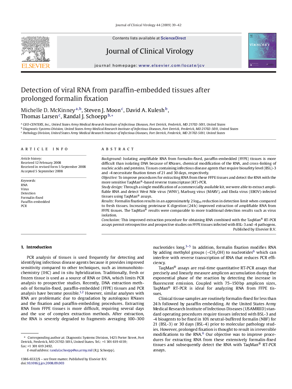 Detection of viral RNA from paraffin-embedded tissues after prolonged formalin fixation