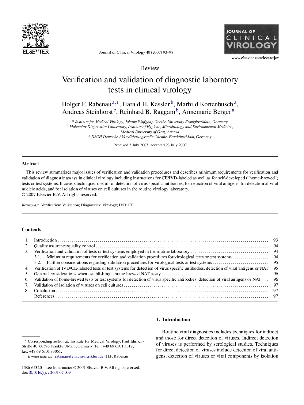 Verification and validation of diagnostic laboratory tests in clinical virology