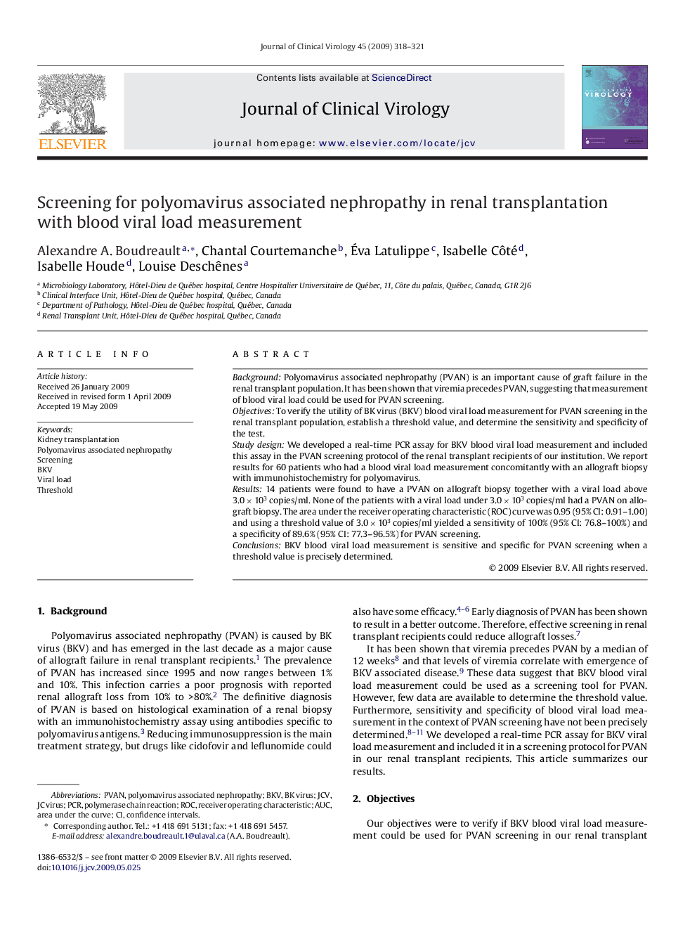 Screening for polyomavirus associated nephropathy in renal transplantation with blood viral load measurement