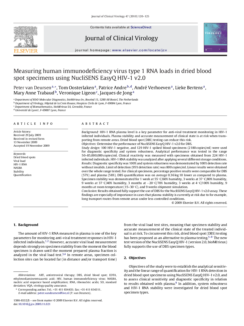 Measuring human immunodeficiency virus type 1 RNA loads in dried blood spot specimens using NucliSENS EasyQ HIV-1 v2.0