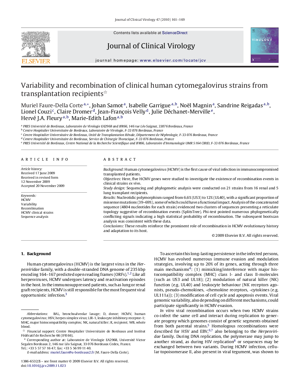 Variability and recombination of clinical human cytomegalovirus strains from transplantation recipients 