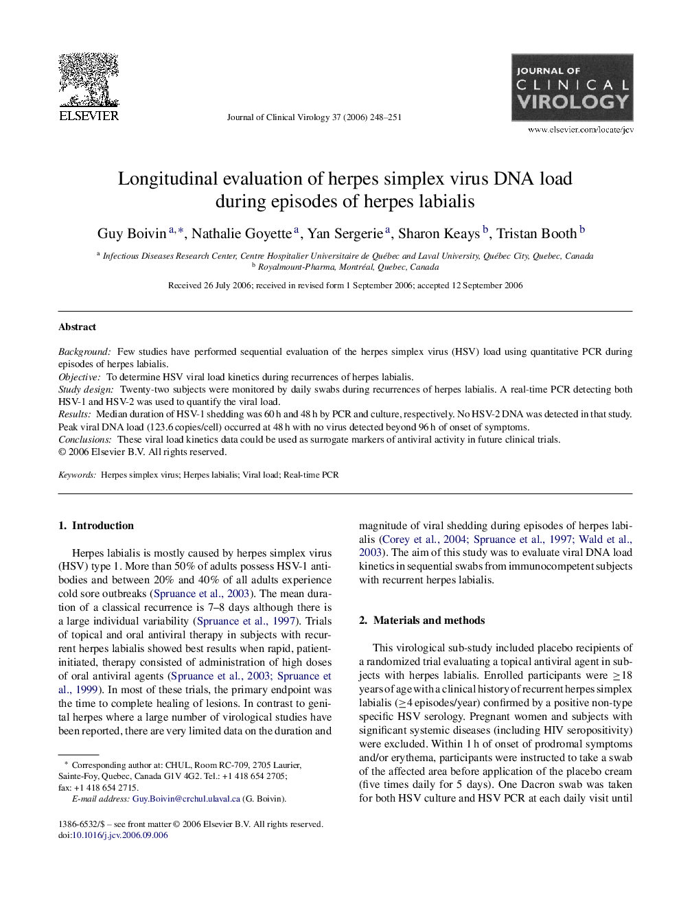 Longitudinal evaluation of herpes simplex virus DNA load during episodes of herpes labialis